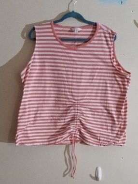 Women's Pink Striped Ruched Tank Top